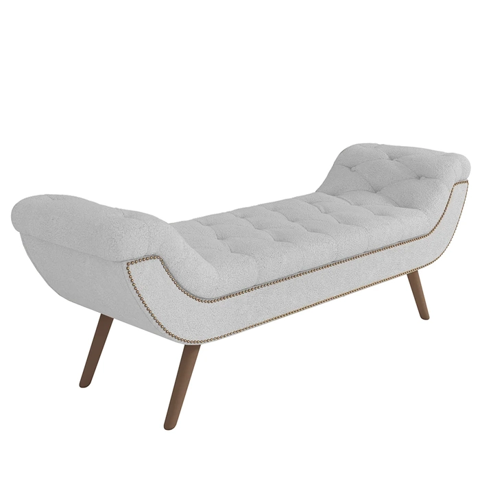Puff Recamier Calçadeira 160cm Pés Palito Madeira Venêto Z37 Boucle Branco - Mpozenato