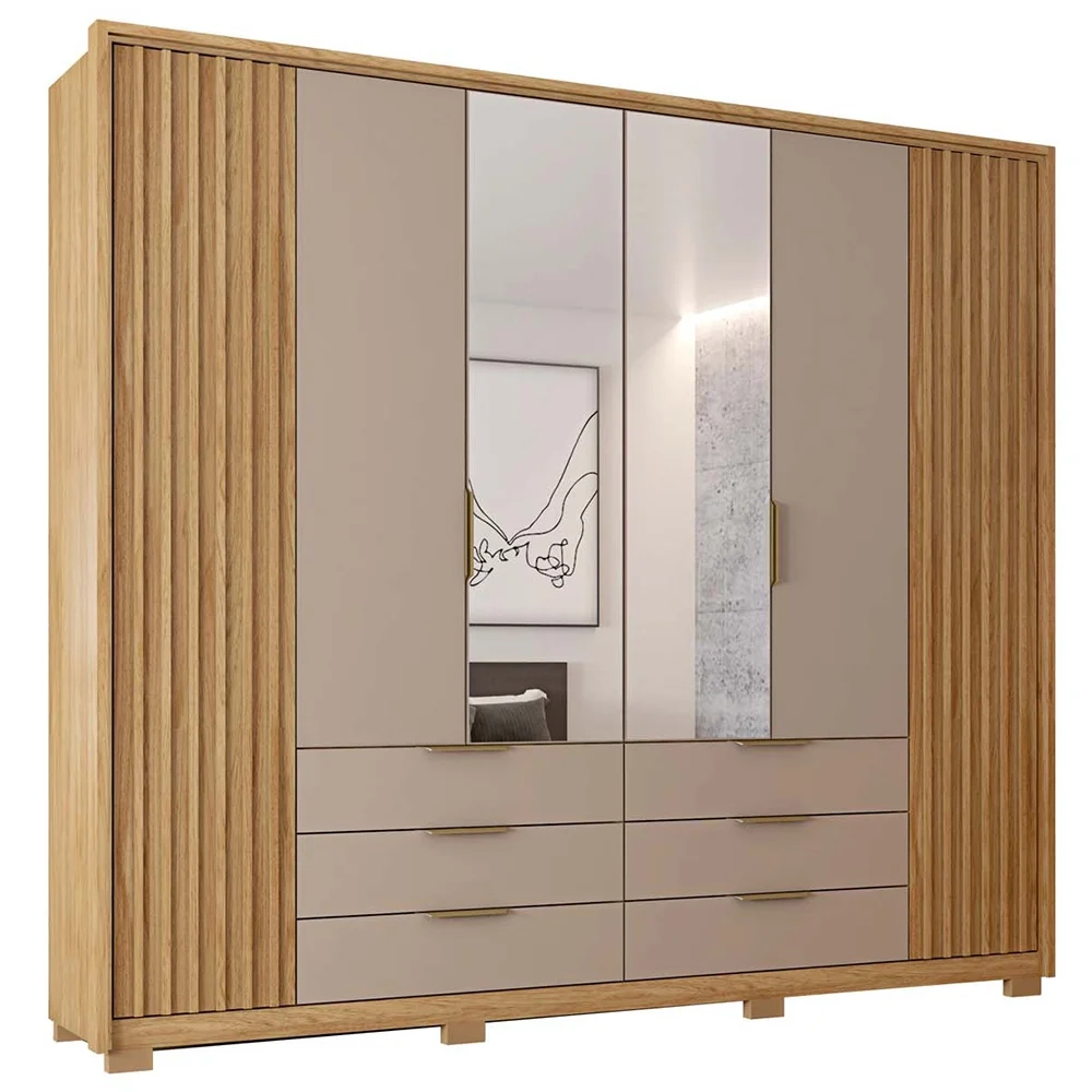Guarda Roupa Casal Com 2 Espelhos 6 Portas Martin C01 Buriti/Fendi - Mpozenato