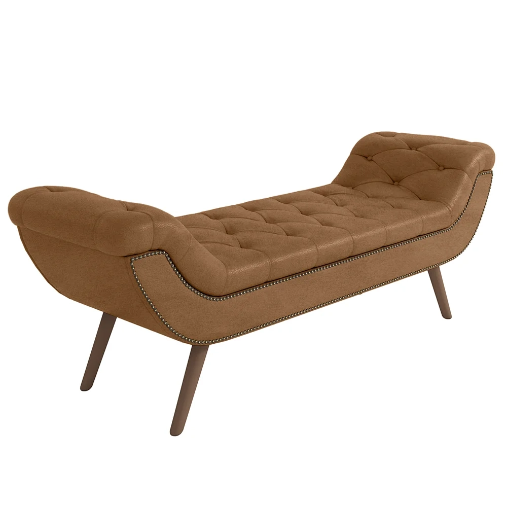 Puff Recamier Calçadeira 160cm Pés Palito Madeira Venêto Z37 Sintético Caramelo - Mpozenato