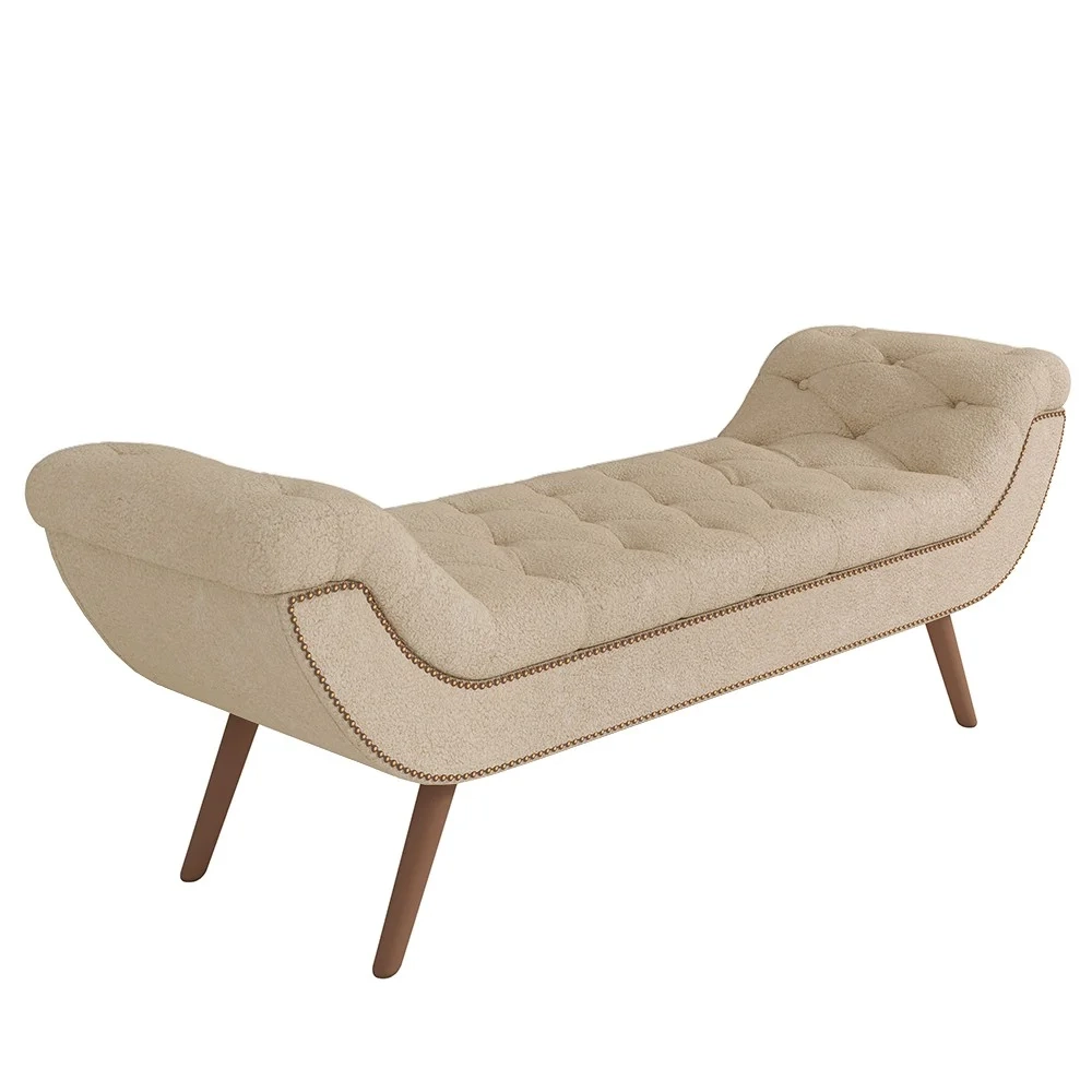 Puff Recamier Calçadeira 160cm Pés Palito Madeira Venêto Z37 Boucle Bege - Mpozenato