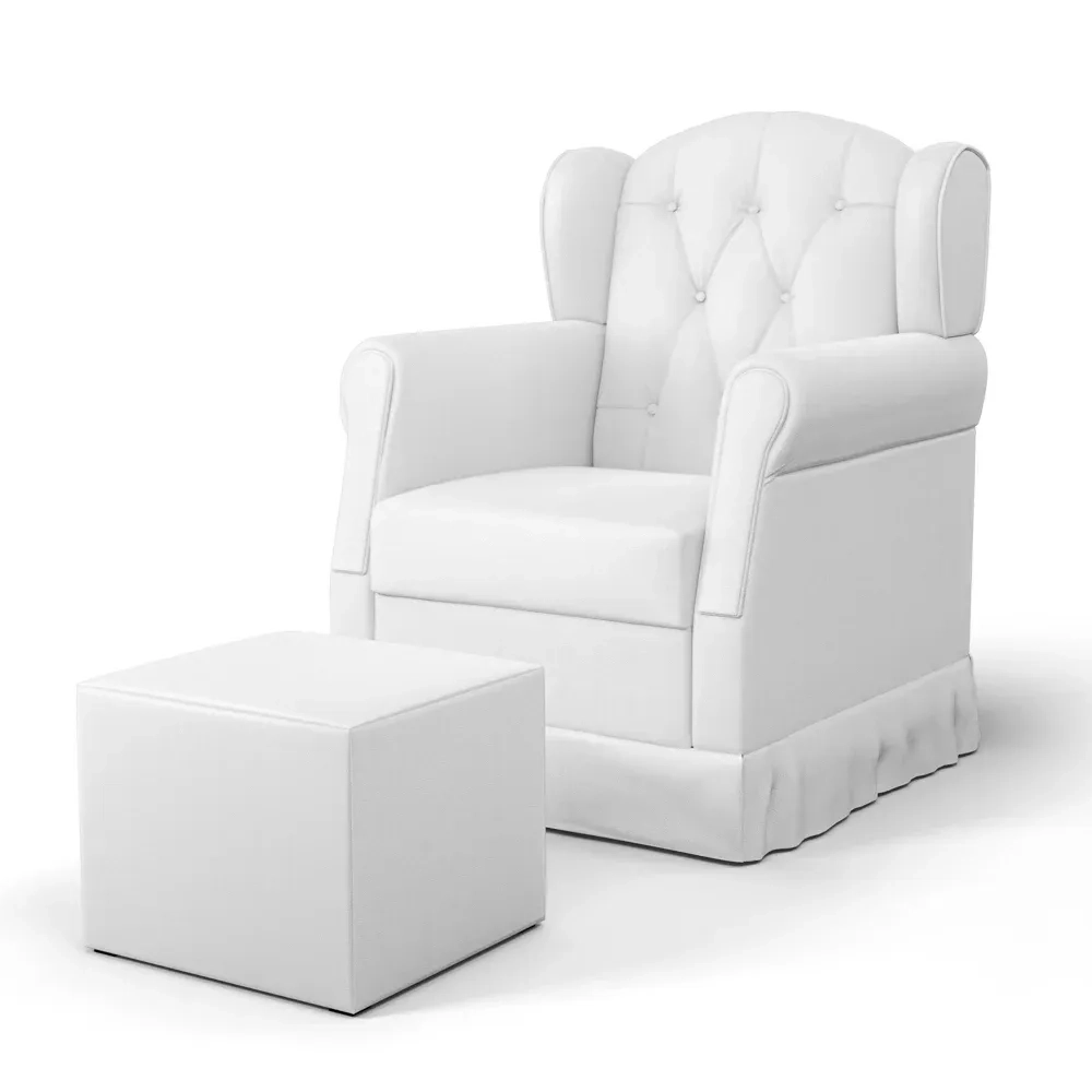 Poltrona de Amamentação Balanço e Puff Letícia Sintético Branco - Mpozenato