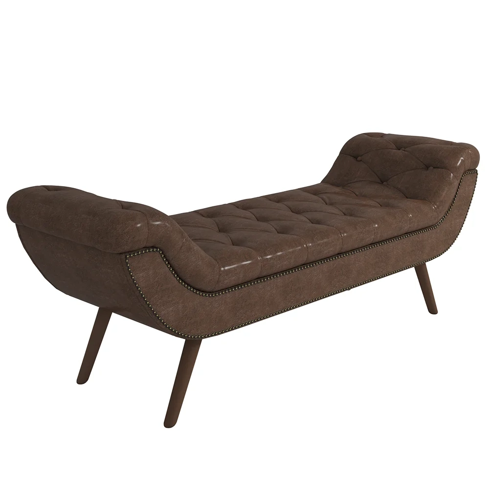 Puff Recamier Calçadeira 195cm Pés Palito Madeira Venêto Z37 Sintético Marrom - Mpozenato