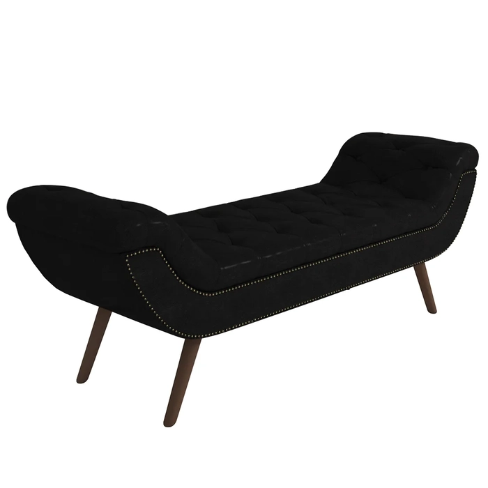 Puff Recamier Calçadeira 195cm Pés Palito Madeira Venêto Z37 Sintético Preto - Mpozenato