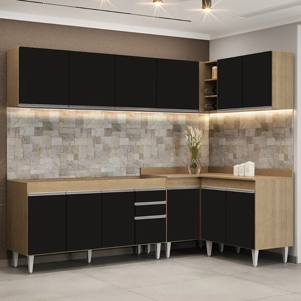 Armário de Cozinha Modulado de Canto 6 Peças CP31 Balcão sem Tampo Castanho/Preto - Lumil