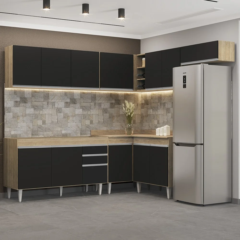 Armário de Cozinha Modulado de Canto 7 Peças CP22 Balcão sem Tampo Castanho/Preto - Lumil