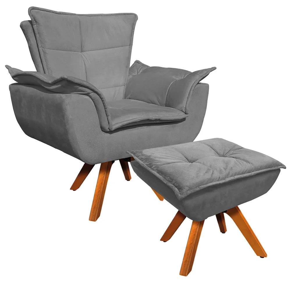 Poltrona Decorativa Base Giratória Giromad com Puff Opla Suede Grafite - Ibiza