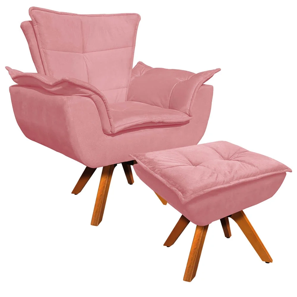 Poltrona Decorativa Base Giratória Giromad com Puff Opla Suede Rose - Ibiza