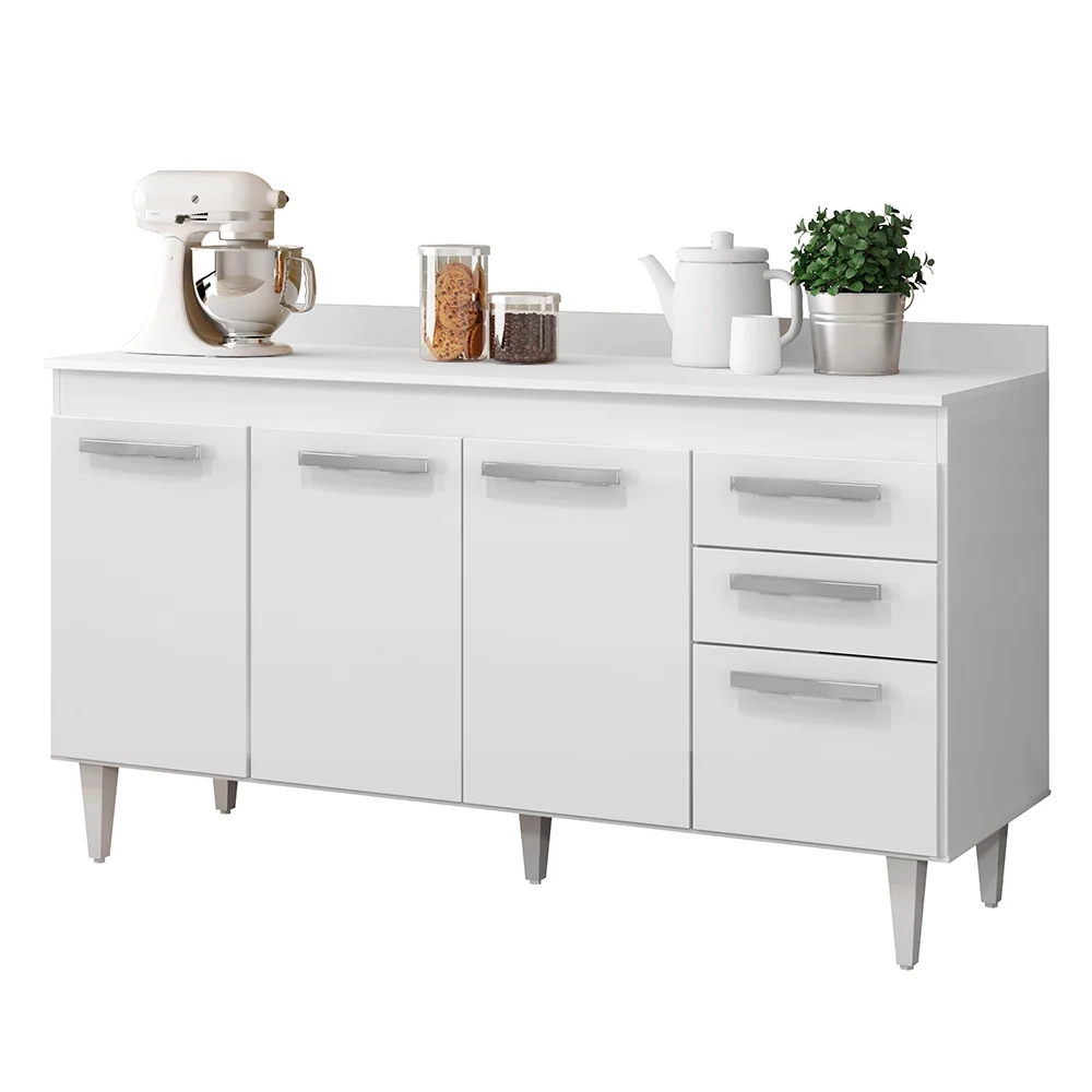 Balcão 150cm Com Tampo Lisboa 4pts 2gav Branco - Lumil Móveis