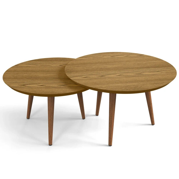 Conjunto Mesas de Centro Redondas Pés Madeira Luna Cumarú - Patrimar