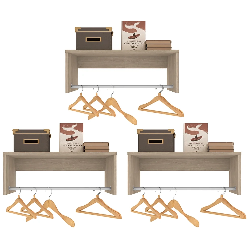 Kit 3 Nichos Cabideiros Suspensos Berlim Carvalho Castanho - Lumil Móveis