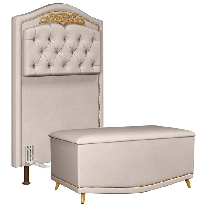 Cabeceira Cama Box Solteiro 90cm Com Calçadeira Baú Imperial J02 Veludo Bege - Mpozenato