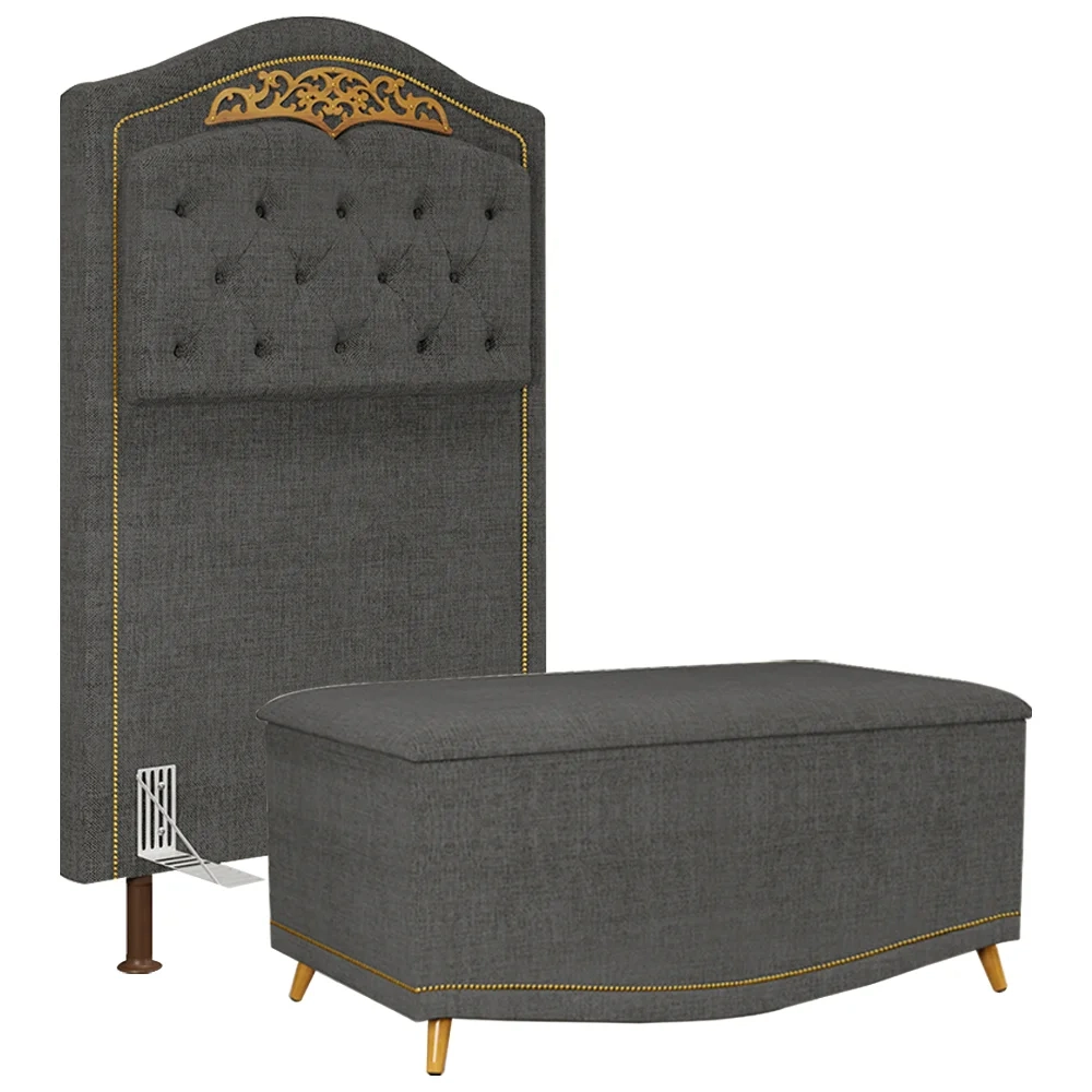 Cabeceira Cama Box Solteiro 90cm Com Calçadeira Baú Imperial J02 Linho Grafite - Mpozenato