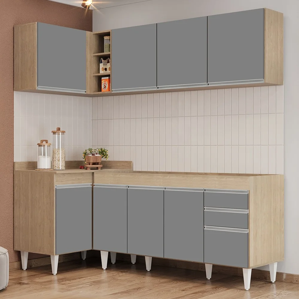 Armário de Cozinha Modulado de Canto Direito 4 Peças CP40 Balcão sem Tampo Castanho/Cinza - Lumil