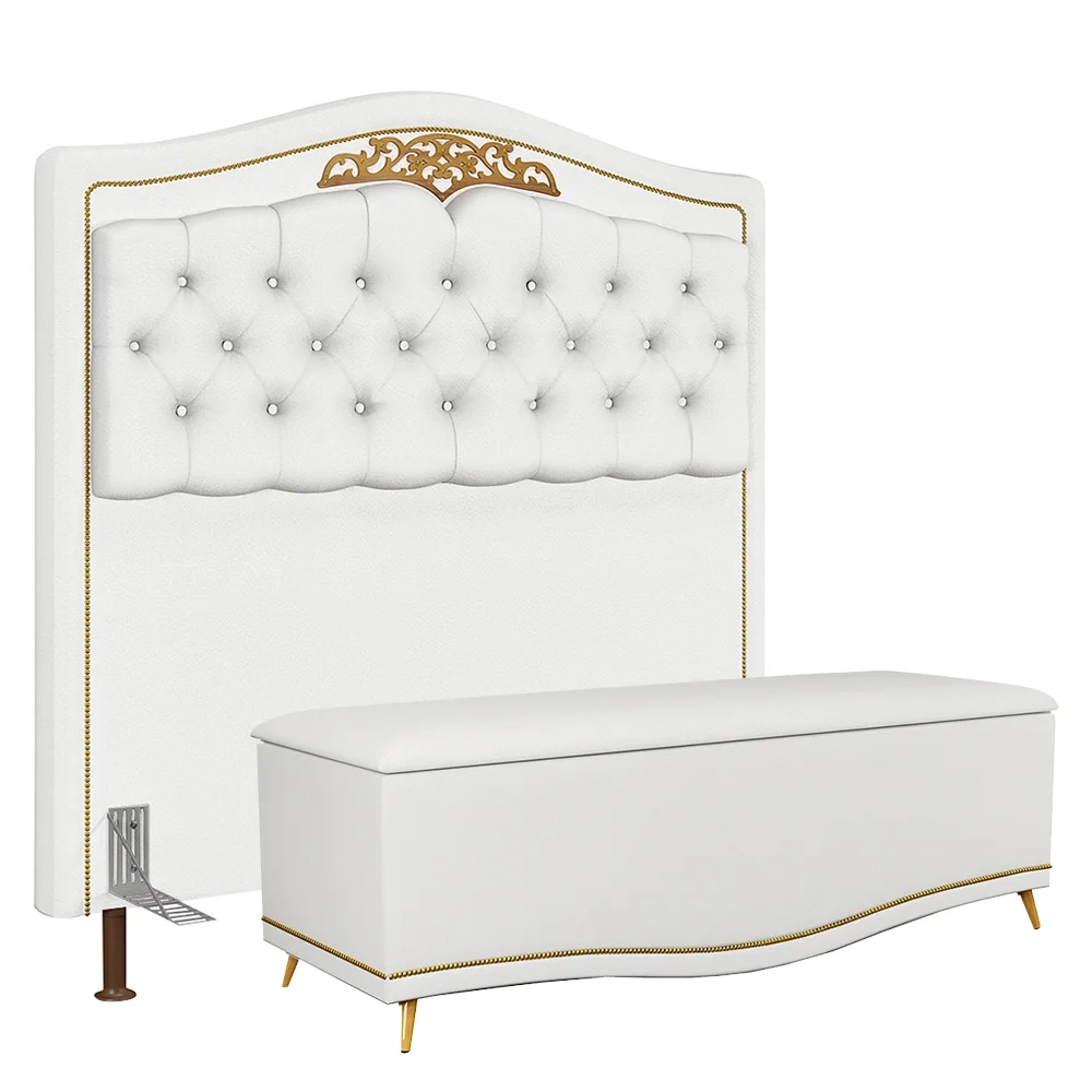 Cabeceira Cama Box Casal King 195cm Com Calçadeira Baú Imperial J02 Sintético Branco - Mpozenato