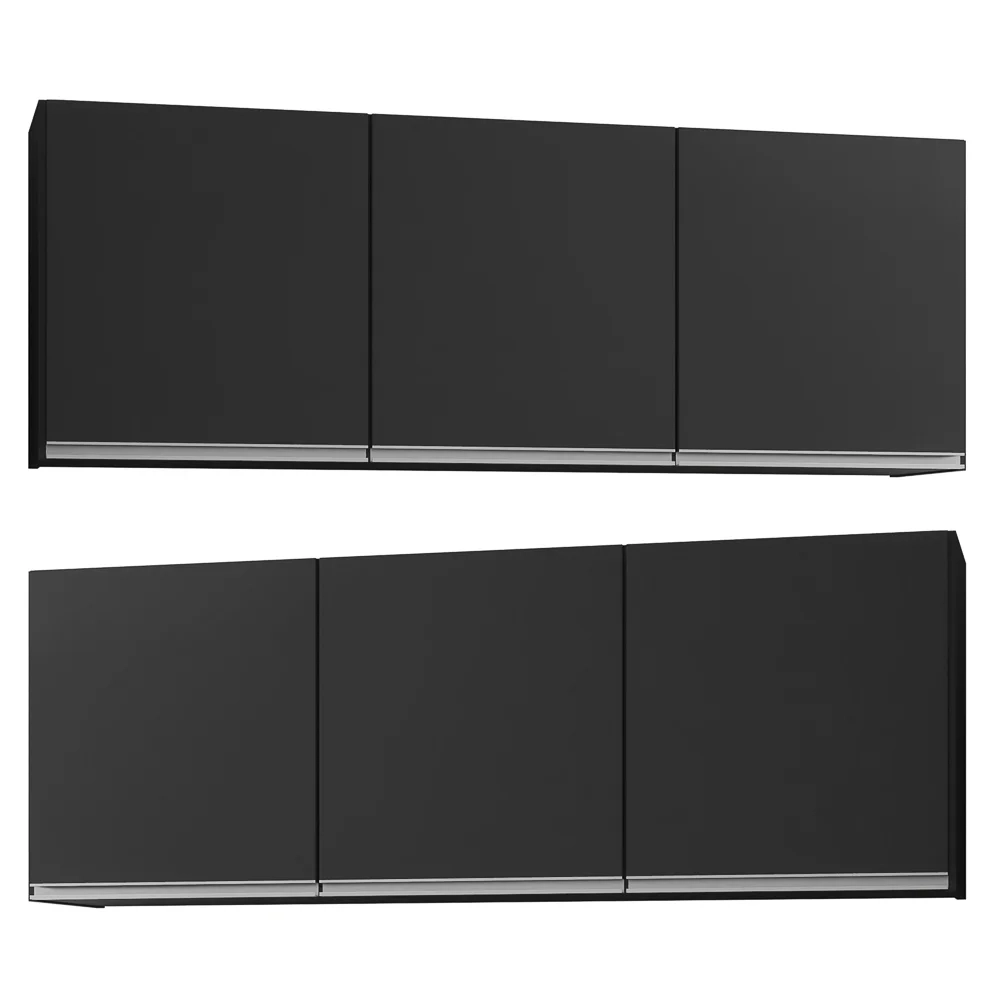 Kit 2 Armários Aéreos 150cm 3 Portas Argélia Preto - Lumil