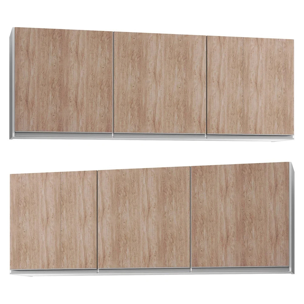 Kit 2 Armários Aéreos 150cm 3 Portas Argélia Branco/Castanho - Lumil