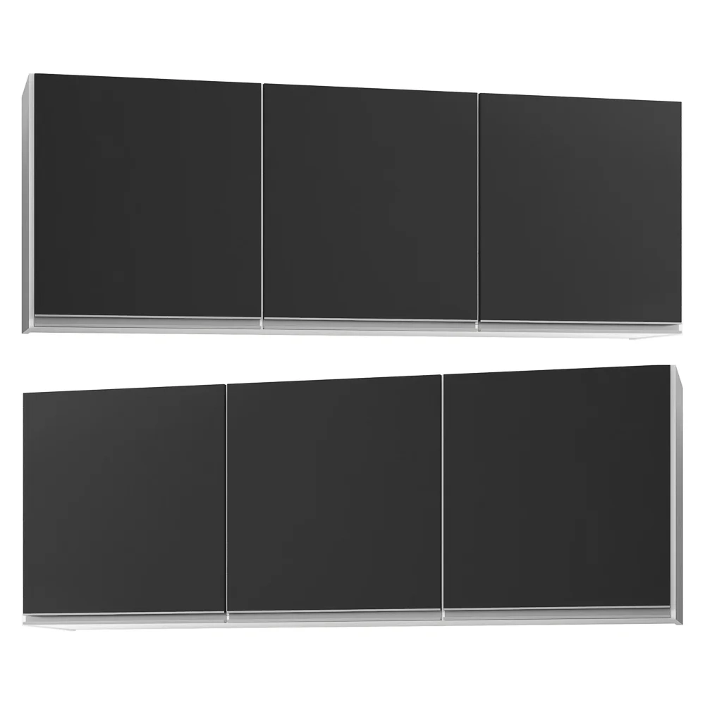 Kit 2 Armários Aéreos 150cm 3 Portas Argélia Branco/Preto - Lumil
