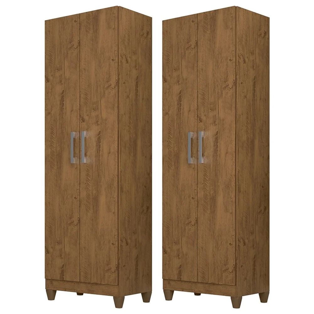 Kit 2 Armários Multiuso Organizador 2 Portas Astrid Z17 Castanho Wood - Mpozenato