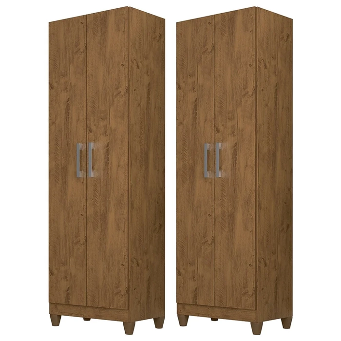 Kit 2 Armários Multiuso Organizador 2 Portas Astrid Z17 Castanho Wood - Mpozenato