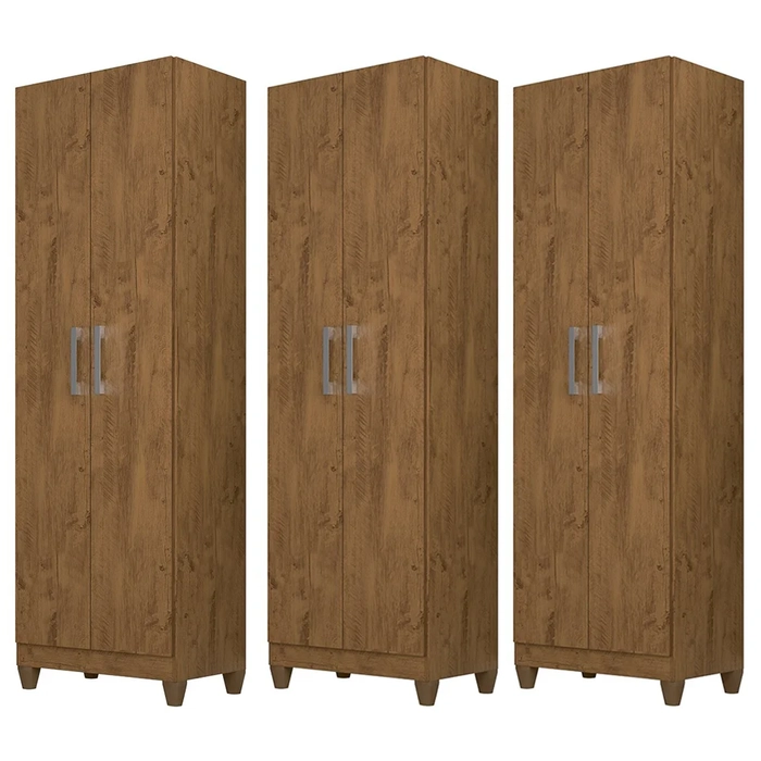 Kit 3 Armários Multiuso Organizador 2 Portas Astrid Z17 Castanho Wood - Mpozenato