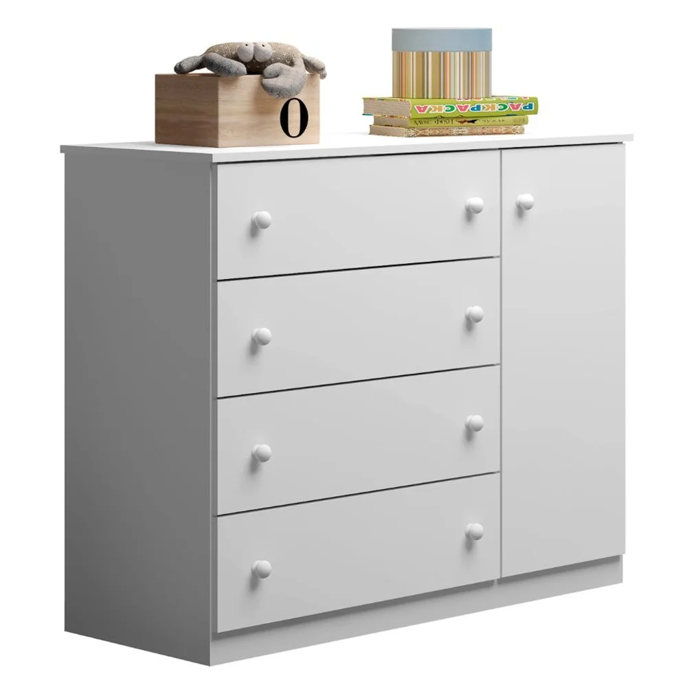 Cômoda Infantil 01 Porta e 04 Gavetas Serena Z39 Branco - Mpozenato