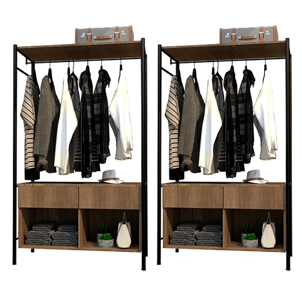 Kit 2 Guarda Roupas Closet Industrial 90cm 2 Gavetas Paris Light Demolição/Preto - Artefamol