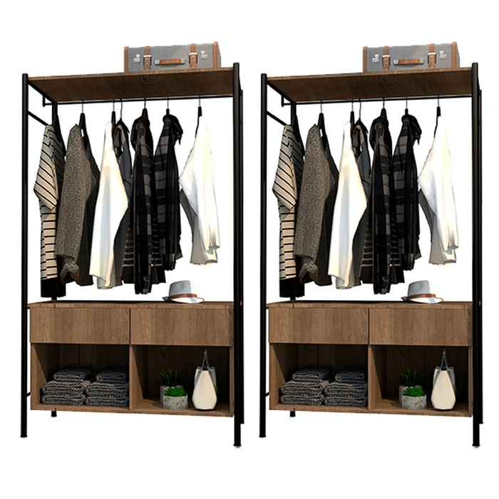 Kit 2 Guarda Roupas Closet Industrial 90cm 2 Gavetas Paris Light Demolição/Preto - Artefamol