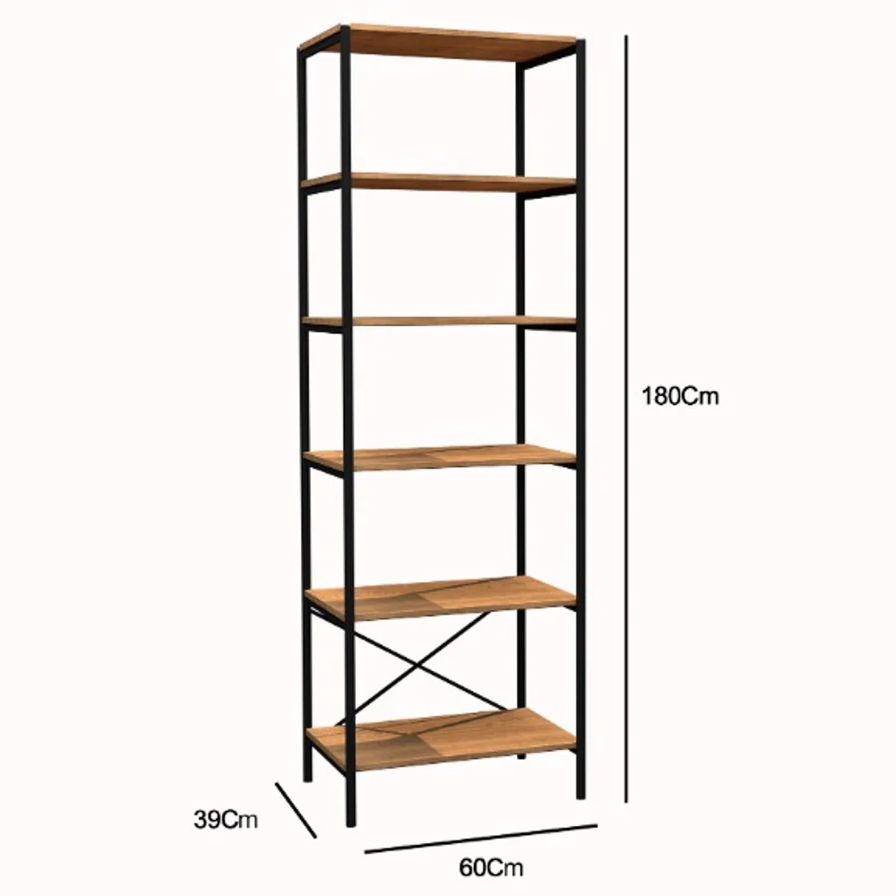 Kit 2 Estantes Livreiro Multiuso Estilo Industrial 180cm 6 Prateleiras Trento - Artefamol