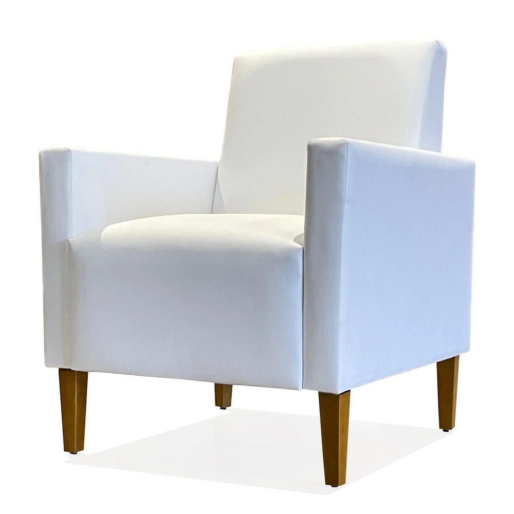 Poltrona Para Sala Pés de Madeira Thessa P04 Sintético Branco - Mpozenato