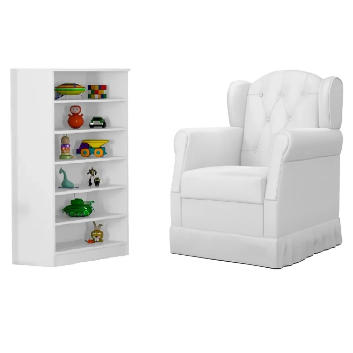 Poltrona de Amamentação Balanço Letícia e Armário Multiuso Bella Branco - Phoenix