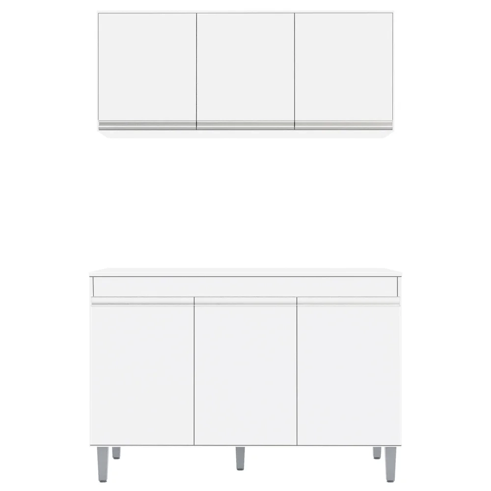 Armário Aéreo Andréia e Balcão Gabinete sem Tampo Manu 120cm Branco - AJL Móveis