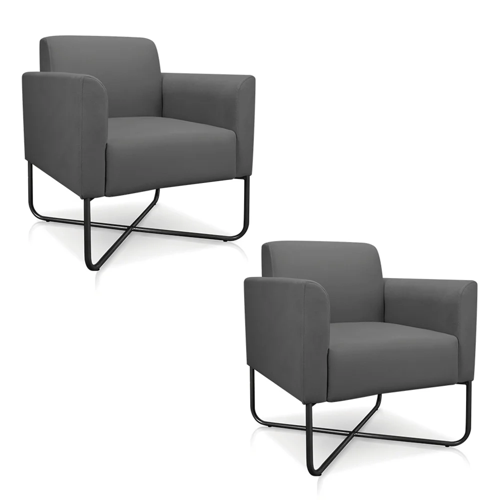 Kit 2 Poltronas Decorativas Base Industrial X Preta Maressa S08 Suede Grafite - Ibiza