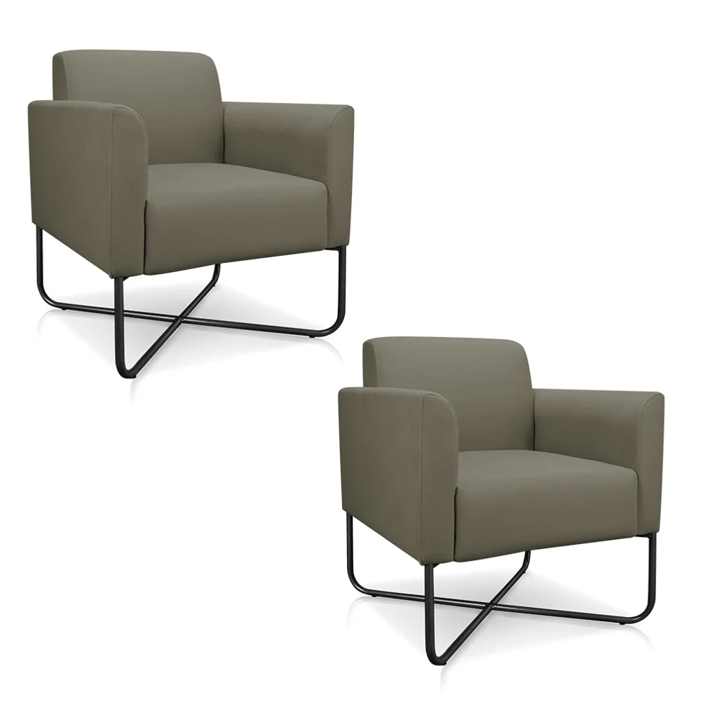 Kit 2 Poltronas Decorativas Base Industrial X Preta Maressa S12 Suede Marrom Rato - Ibiza