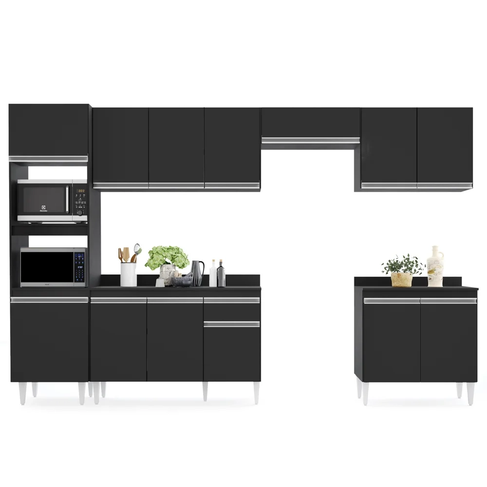 Cozinha Modulada 6 Módulos Composição 8 Preto - Lumil Móveis