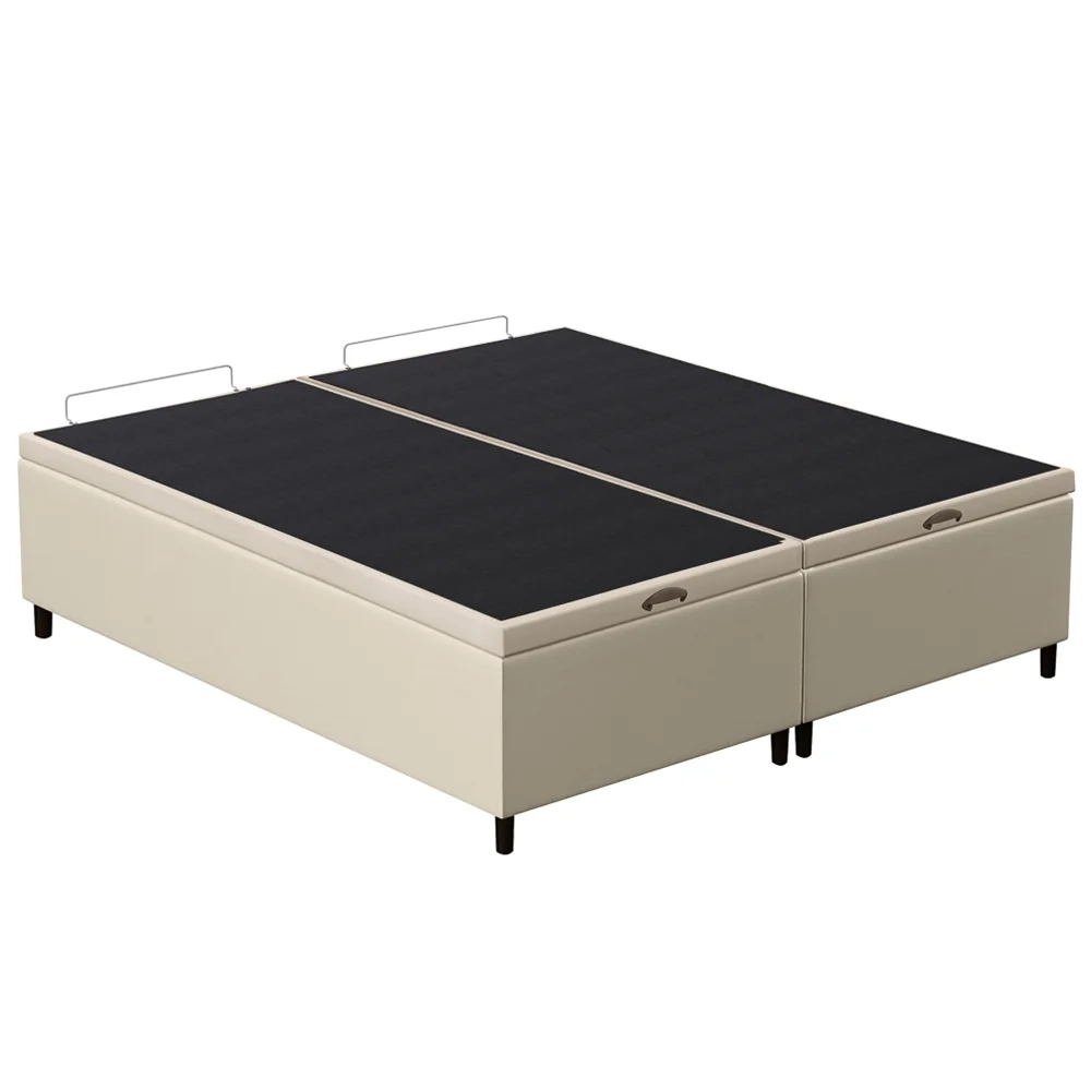 Base Cama Box Baú Casal Queen 158cm Hit Z04 Sintético Bege- Mpozenato