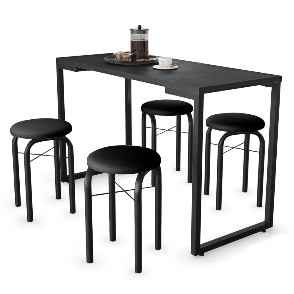 Conjunto Mesa de Cozinha Prattica Industrial 120cm com 4 Banquetas F02 Preto - Mpozenato
