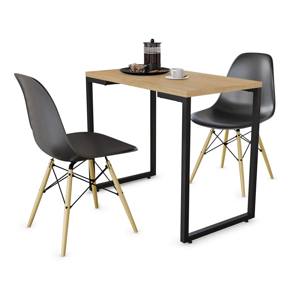 Conjunto Mesa de Cozinha Prattica Industrial 90cm e 2 Cadeiras Eames F02 Nature/Preto - Mpozenato