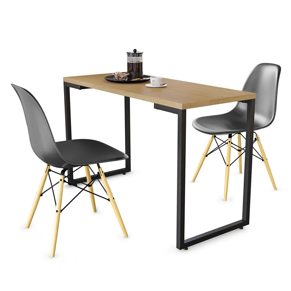 Conjunto Mesa de Cozinha Prattica Industrial 120cm e 2 Cadeiras Eames F02 Nature/Preto - Mpozenato