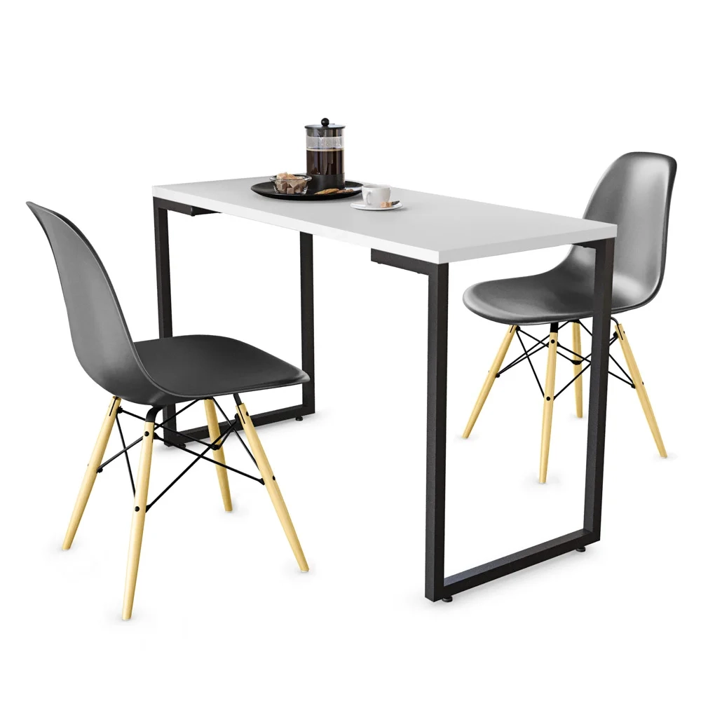 Conjunto Mesa de Cozinha Prattica Industrial 120cm e 2 Cadeiras Eames F02 Branco/Preto - Mpozenato