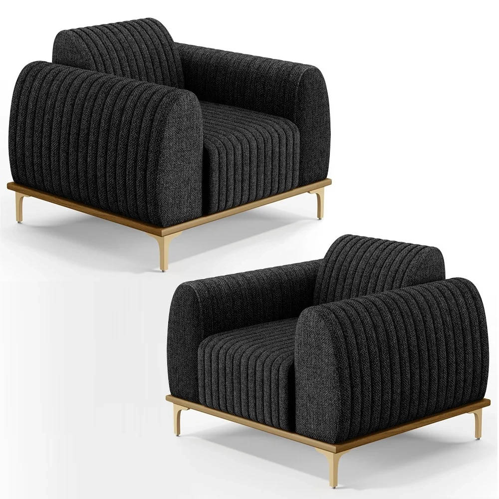 Kit 2 Poltronas Decorativas Base Gold Molino D06 Linho D-465 Chumbo  - Mpozenato