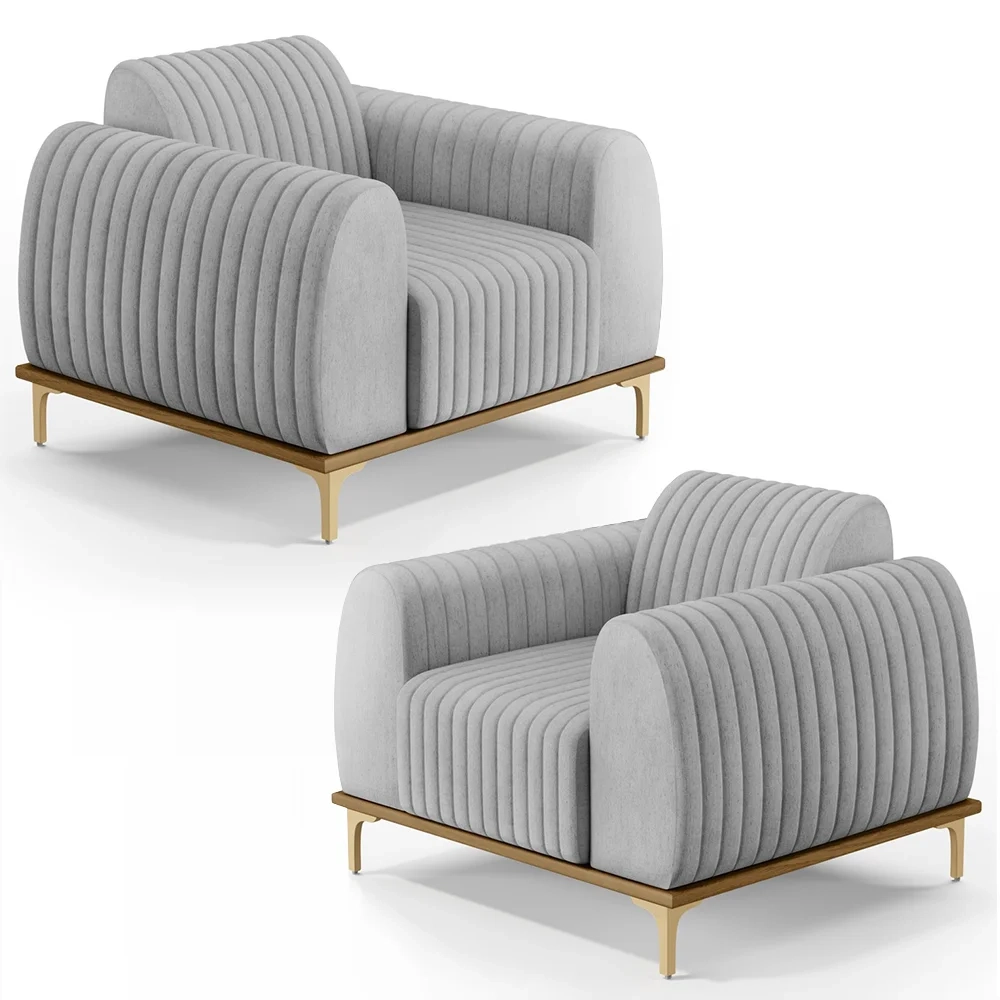 Kit 2 Poltronas Decorativas Base Gold Molino D06 Linho D-315 Cinza  - Mpozenato