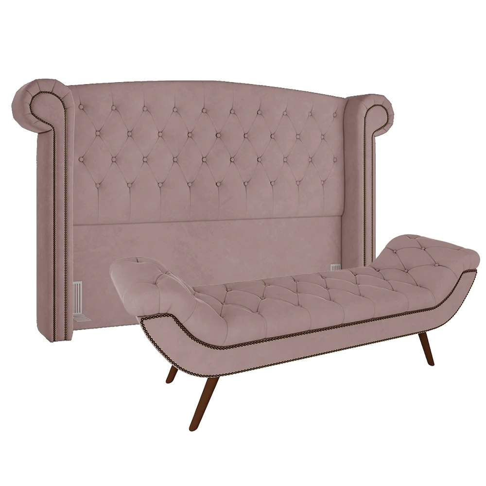 Cabeceira Cama Box Casal Queen 160cm Provença com Calçadeira Vêneto Z37 Veludo Rosê - Mpozenato
