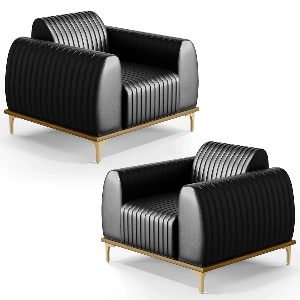 Kit 2 Poltronas Decorativas Base Gold Molino D06 PU B-159 Preto - Mpozenato
