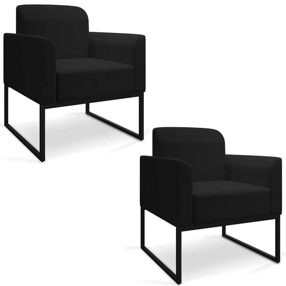 Kit 2 Poltronas Decorativas Base Industrial Preta Maressa A79 Linho Preto - Ibiza