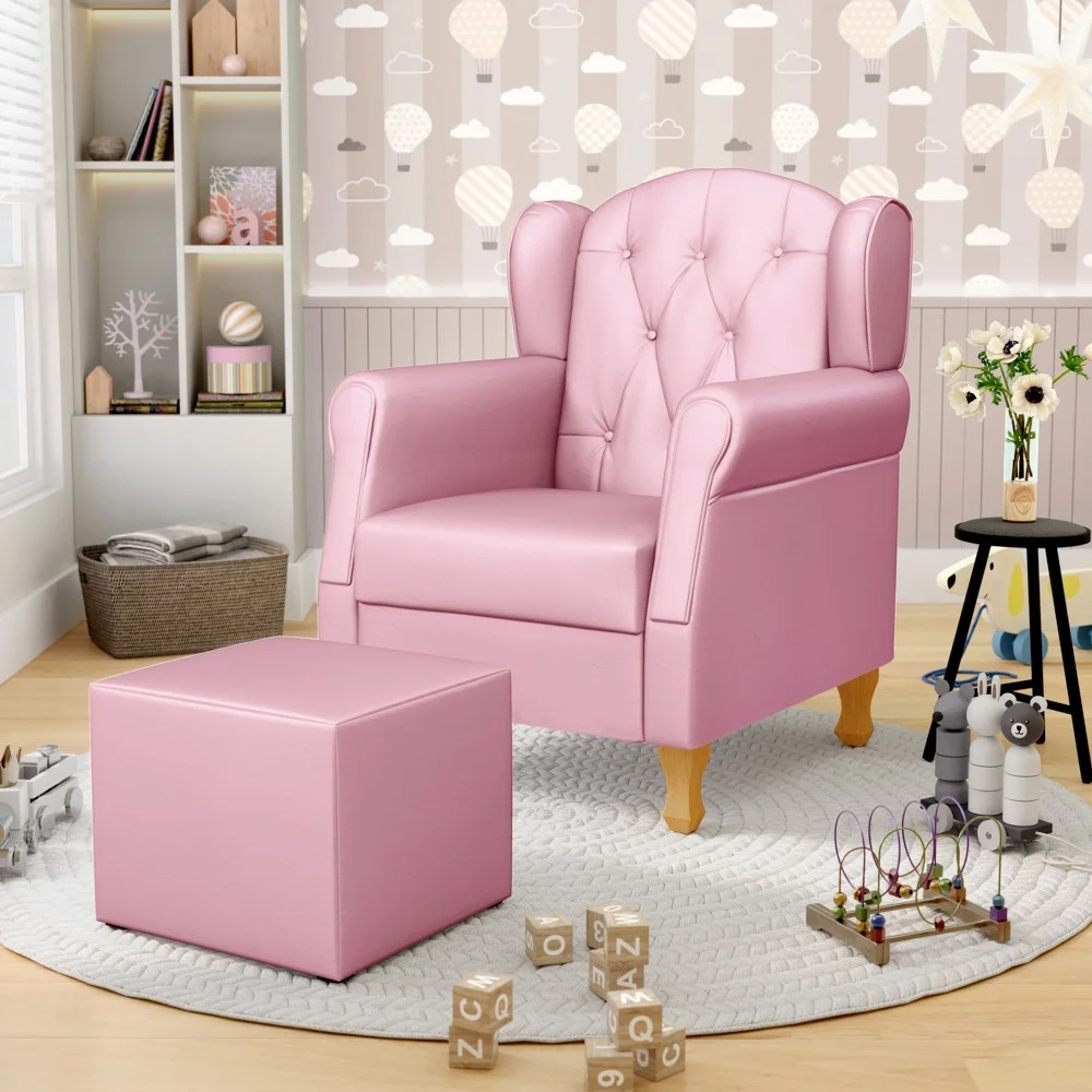 Poltrona de Amamentação Pés Madeira e Puff Lucy Z39  Sintético Rosa - Mpozenato