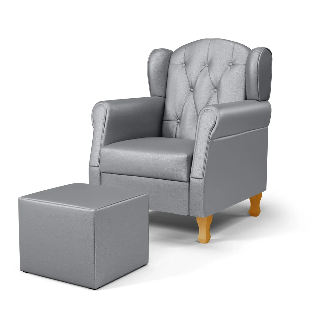 Poltrona de Amamentação Pés Madeira e Puff Lucy Z39  Sintético Cinza - Mpozenato