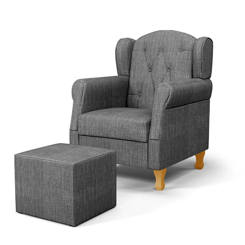 Poltrona de Amamentação Pés Madeira e Puff Lucy Z39 Linho Cinza Escuro - Mpozenato