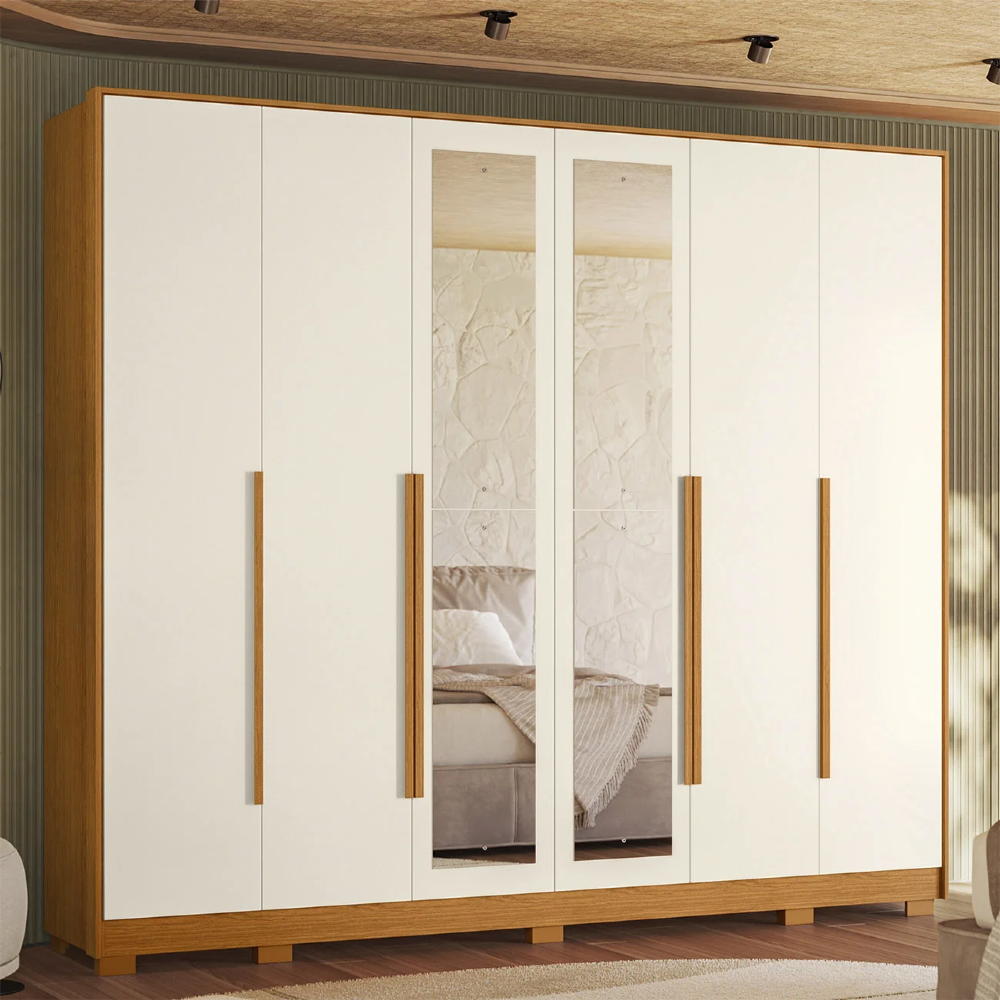 Guarda Roupa Casal 270cm com Espelho Fascine A02 Off/Cinamomo - Mpozenato