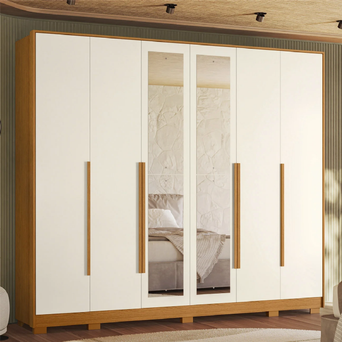 Guarda Roupa Casal 270cm com Espelho Fascine A02 Off/Cinamomo - Mpozenato