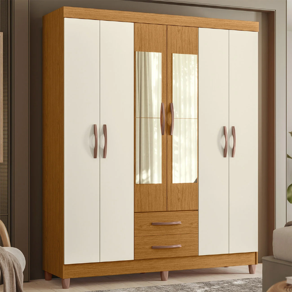 Guarda Roupa Solteiro 154cm com Espelho Dony A02 Off/Cinamomo - Mpozenato